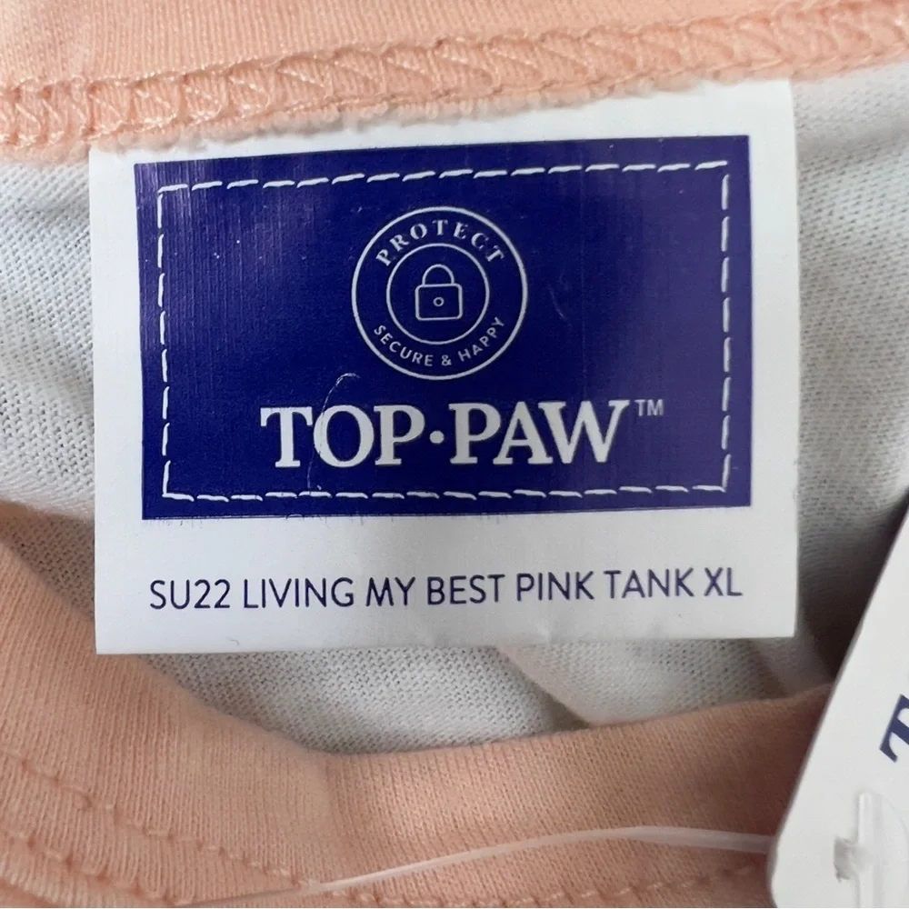 Top Paw Size X-Large Graphic Tank “Living My Best Life” White/Peach/Blac…